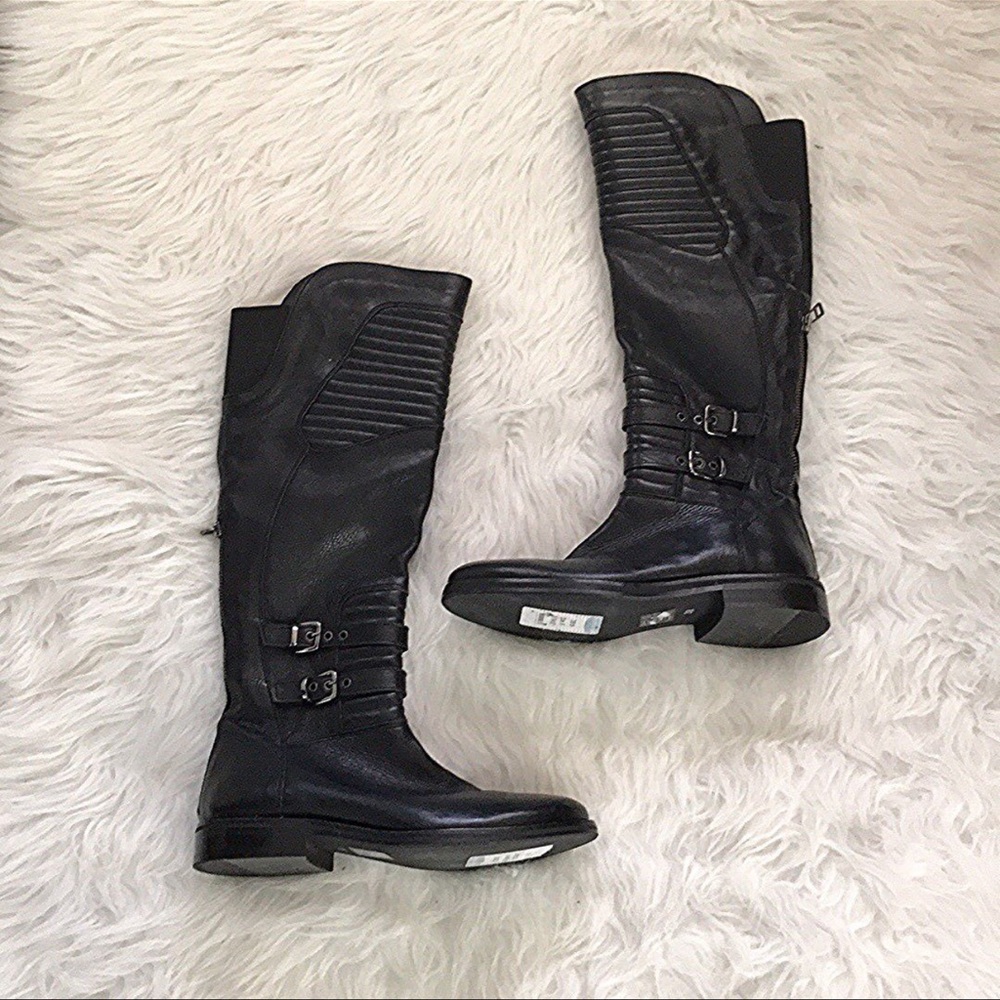 Sheridan Mia Black Leather Moto Knee-High Boots